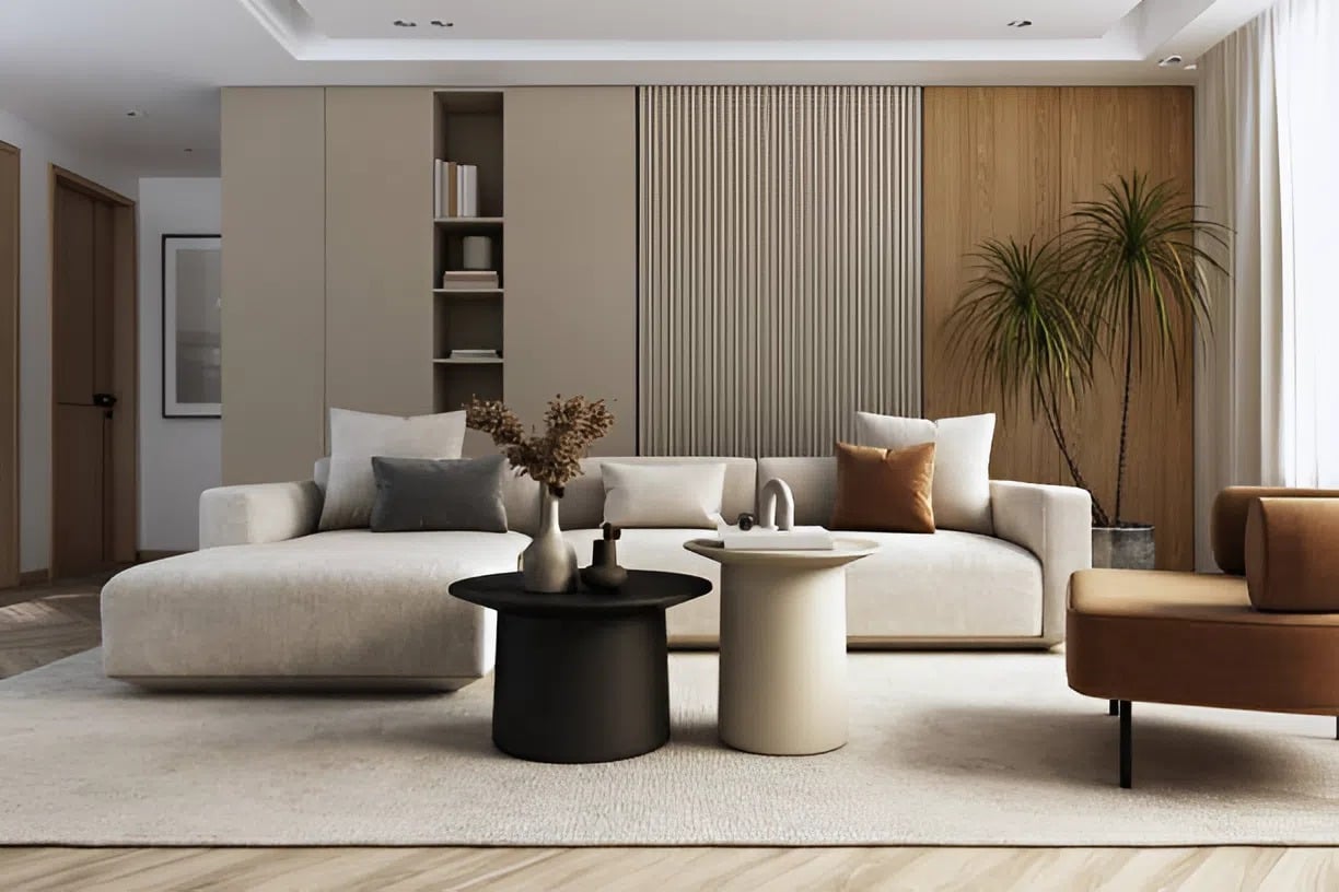 Living room featuring warm taupe interior walls and soft neutral paint tones by a house painter in Charles City, VA