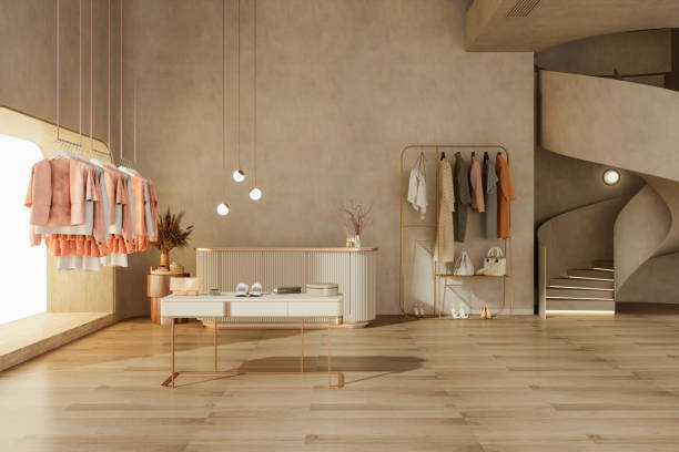Retail store with warm beige matte walls and soft neutral finishes by a commercial painter in Mechanicsville, VA