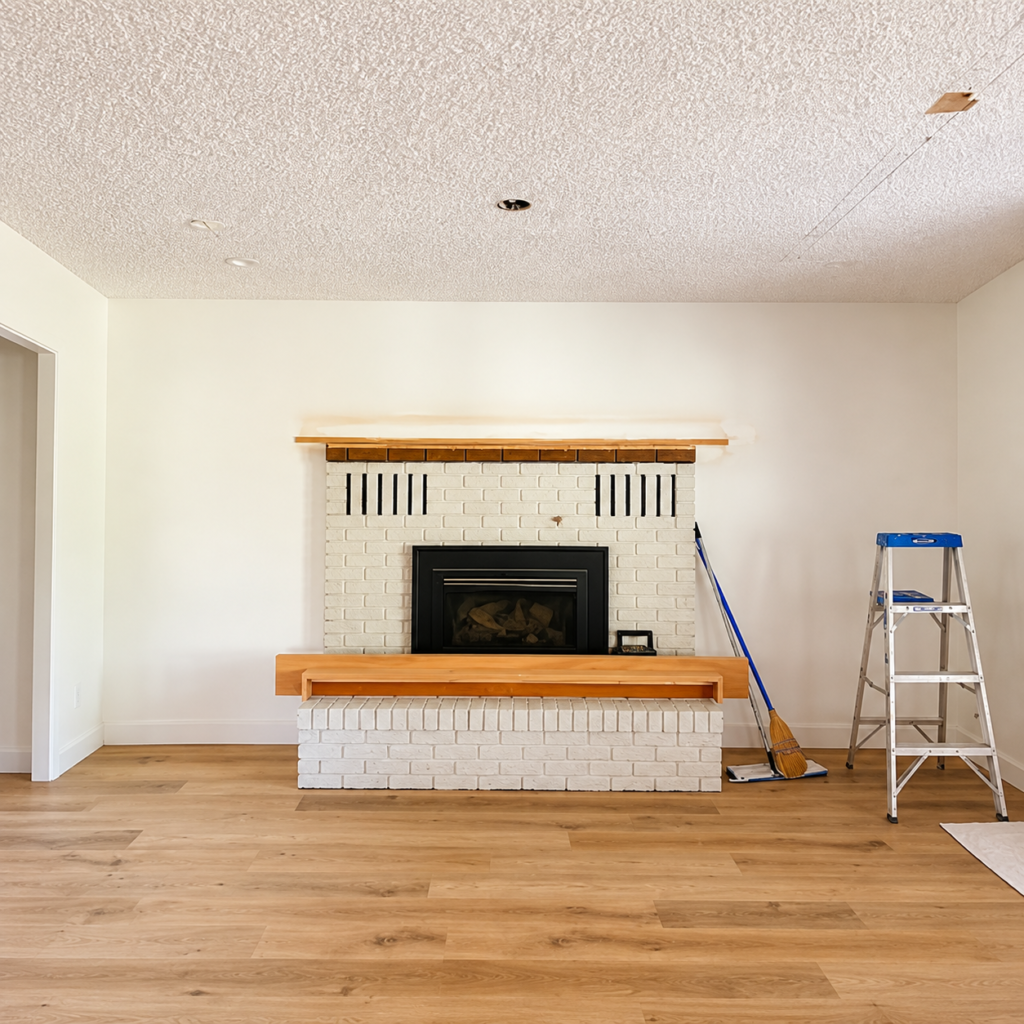 Living room illustrating a popcorn ceiling update by an interior painter in Goochland, VA.